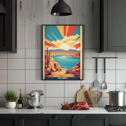 Lake Havasu Arizona Sunset Canyon Water View Vintage Travel Poster