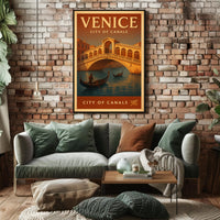Venice Gondola Explore: Vintage Travel Poster PosterGoat