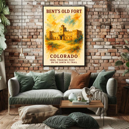 Bent's Old Fort Watercolor Poster: Historic Trading Post