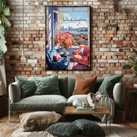 Inviting Urban View: Cozy Interior Cityscape Poster