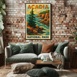 Acadia National Park Wanderlust Coastal Vintage Poster