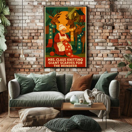 Mrs. Claus Knitting For Reindeer Poster