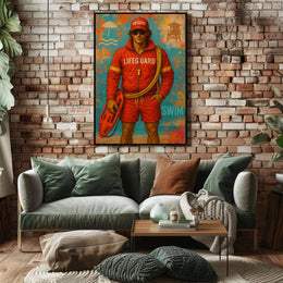 Lifeguard Beach Safety Vibrant Illustration Travel Poster