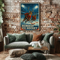 Reindeer Ice Hockey Poster for Holiday Fun Sports Enthusiasts