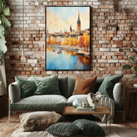 European Cityscape Elegance Captured in Scenic Travel Poster