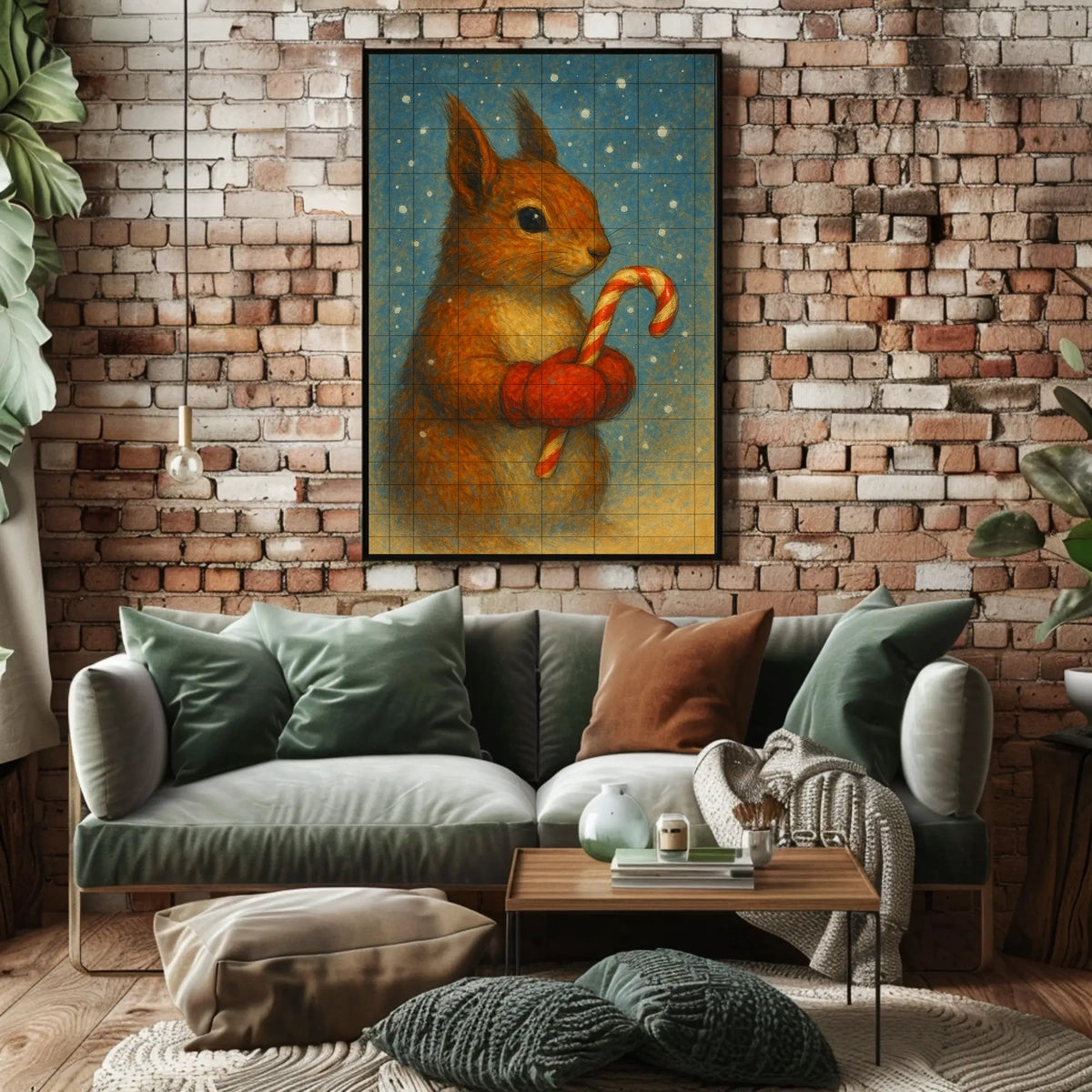 Winter Squirrel With Candy Cane Poster