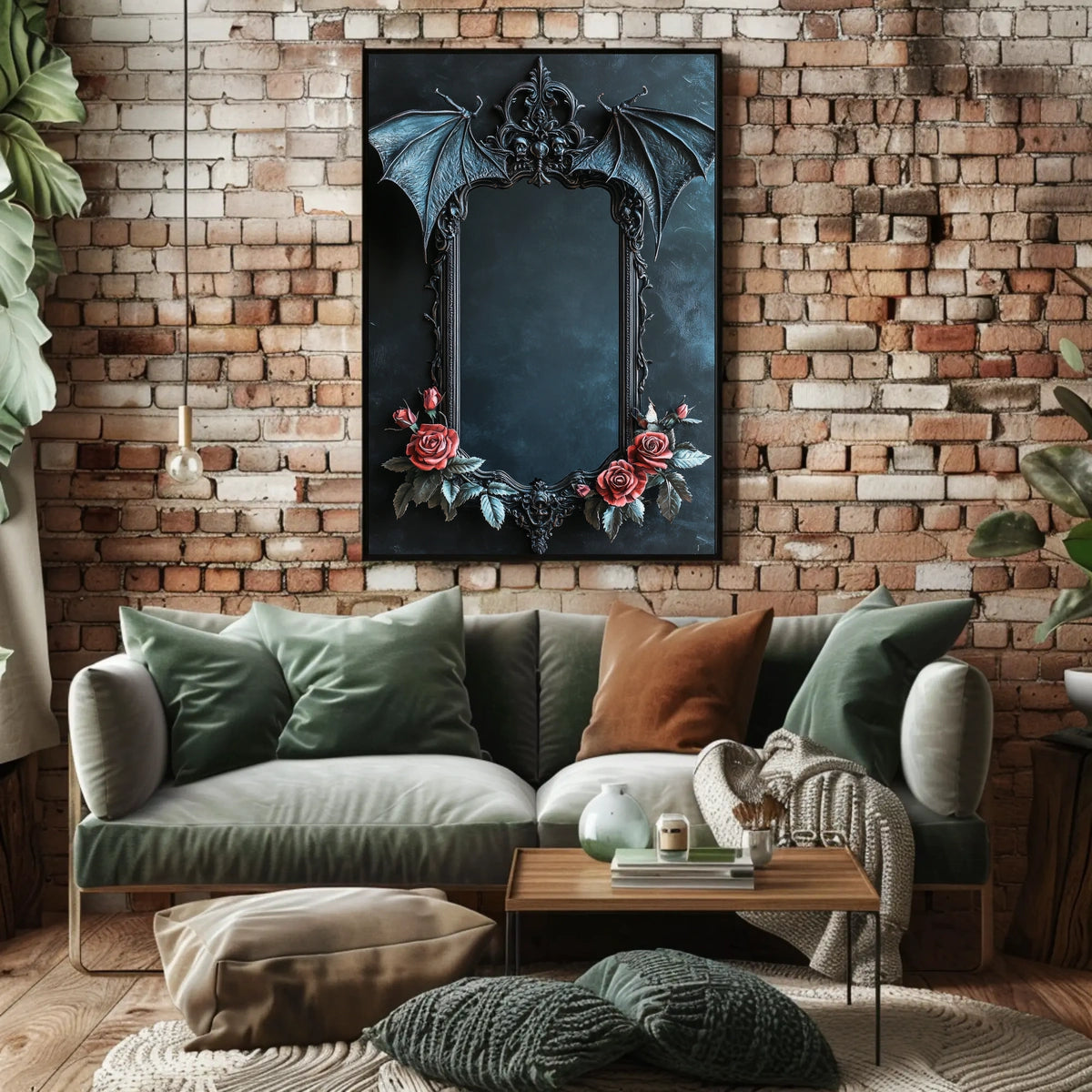 Gothic Mirror Frame with Roses Art Print Poster