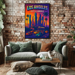 Colorful Los Angeles Skyline Pop Art Urban or Cityscape Poster