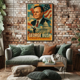 George H. W. Bush 41st President of the United States Layered Digital Collage Poster