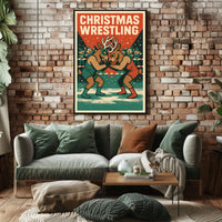 Christmas Wrestling Reindeer Vintage Sports Poster