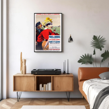 Paris To London Seaside View Couple Vintage Travel Poster