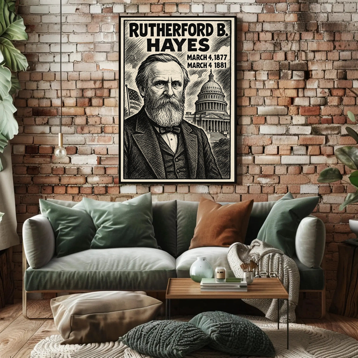 Rutherford B. Hayes 19th President of the United States B & W Comic Sketch Poster
