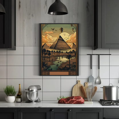Egyptian Pyramids At Sunset Nile View Vintage Travel Poster