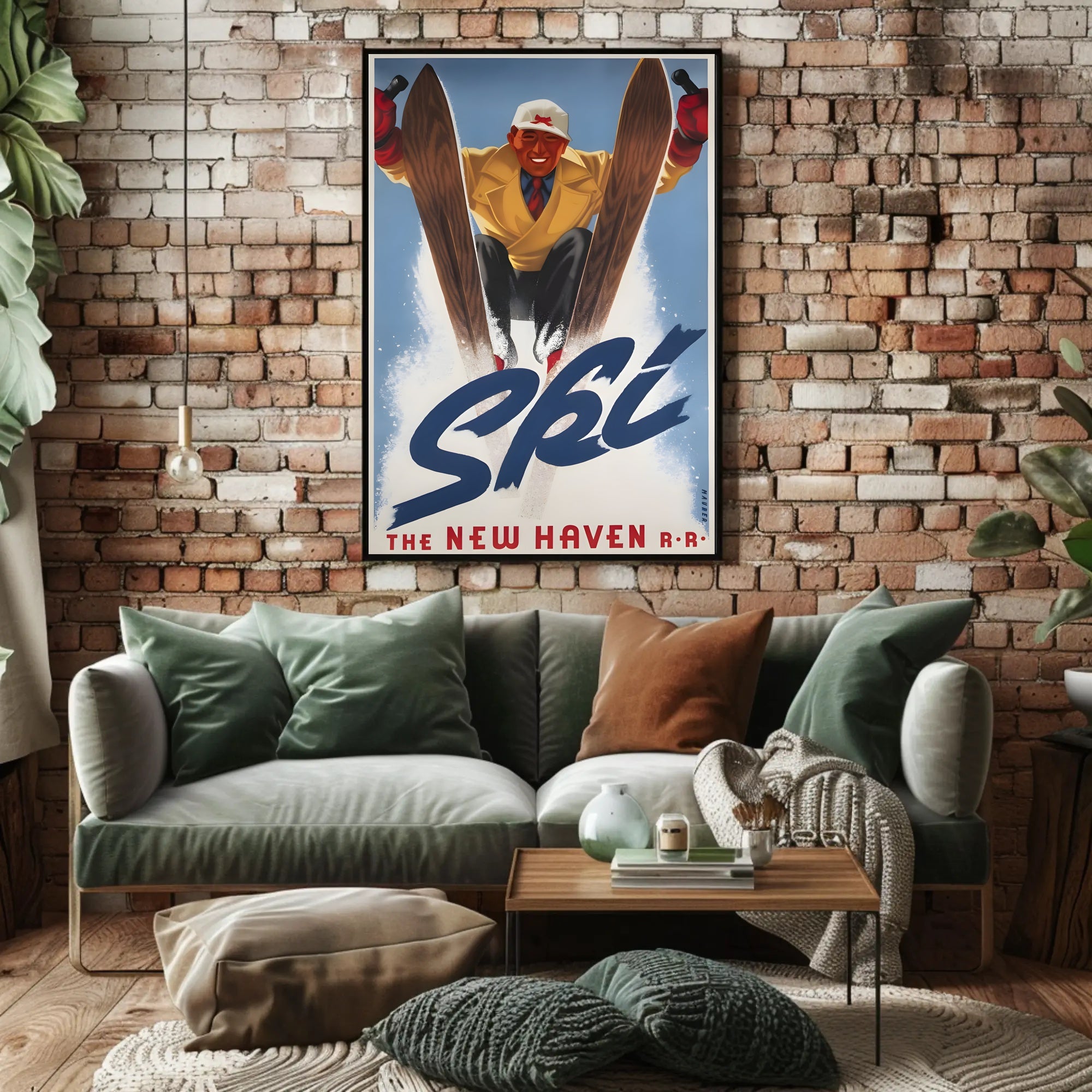 Vintage Ski Adventure: Energetic New Haven Railroad Sports Poster PosterGoat