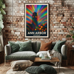 Ann Arbor Clock Tower Rainbow Surreal Urban Poster
