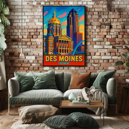 Des Moines, Iowa Vibrant Cityscape Poster