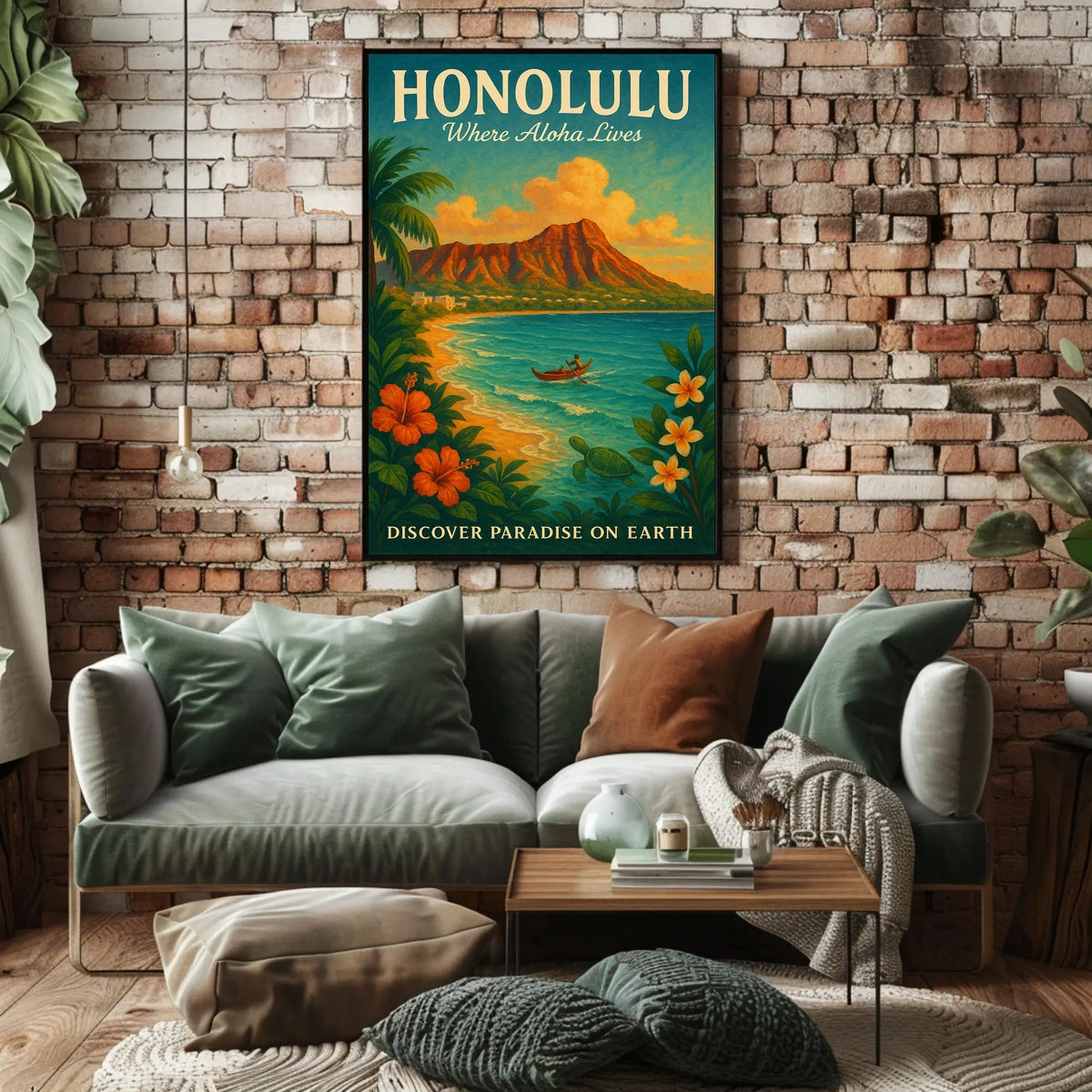 Honolulu Vintage Paradise Travel Poster Illustration