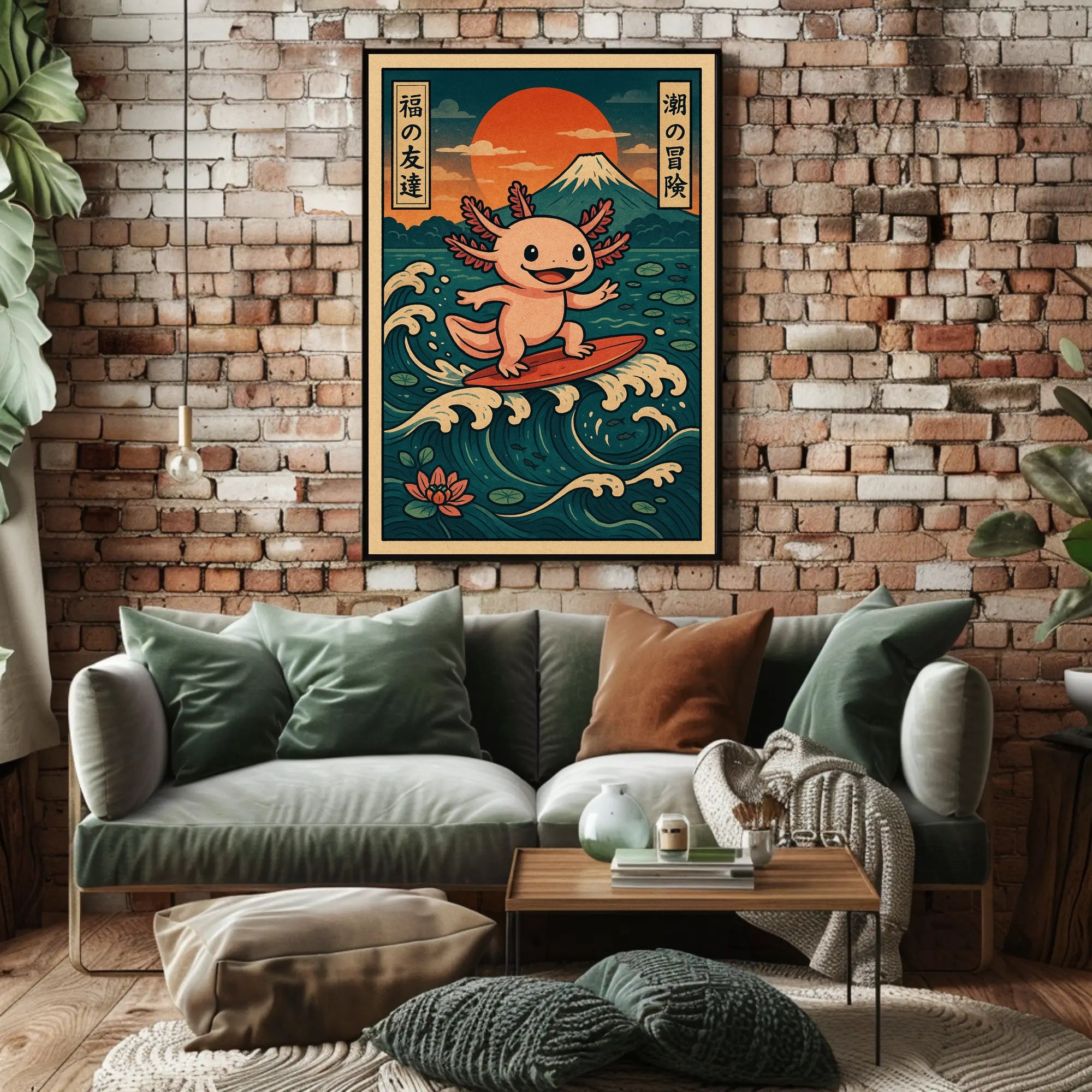 Surfing Axolotl Adventure Poster PosterGoat