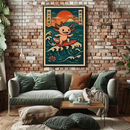 Surfing Axolotl Adventure Poster PosterGoat