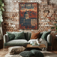 Utah State Capitol Vintage Travel Patriotic Poster