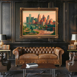 Detroit Skyline Comerica Park Night Urban Poster