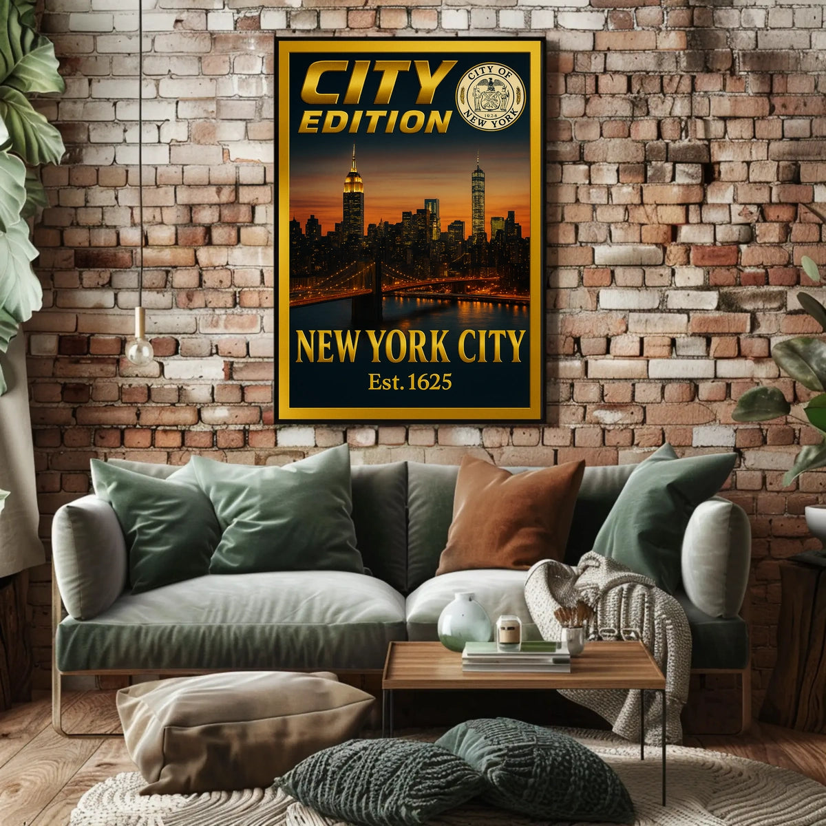 New York City Skyline Sunset Poster Vintage Wall Art