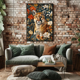 Majestic Cougar Floral Wall Art Print