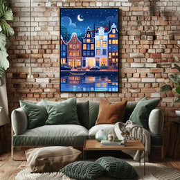 Enchanting European Nightscape: Whimsical Canal Poster