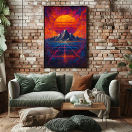 Futuristic Abstract Landscape with Synthwave Aesthetic Poster