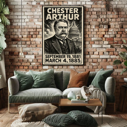 Chester A. Arthur 21st President of the United States B & W Comic Sketch Poster