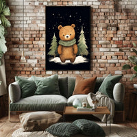 Whimsical Bear Winter Night Scene Art Poster