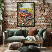 Vintage Red Pickup Truck Retro Car Decor Wall Art Poster