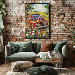 Vintage Red Pickup Truck Retro Car Decor Wall Art Poster