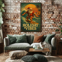 Surfing Santa Vintage Holiday Art Poster