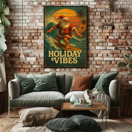 Surfing Santa Vintage Holiday Art Poster