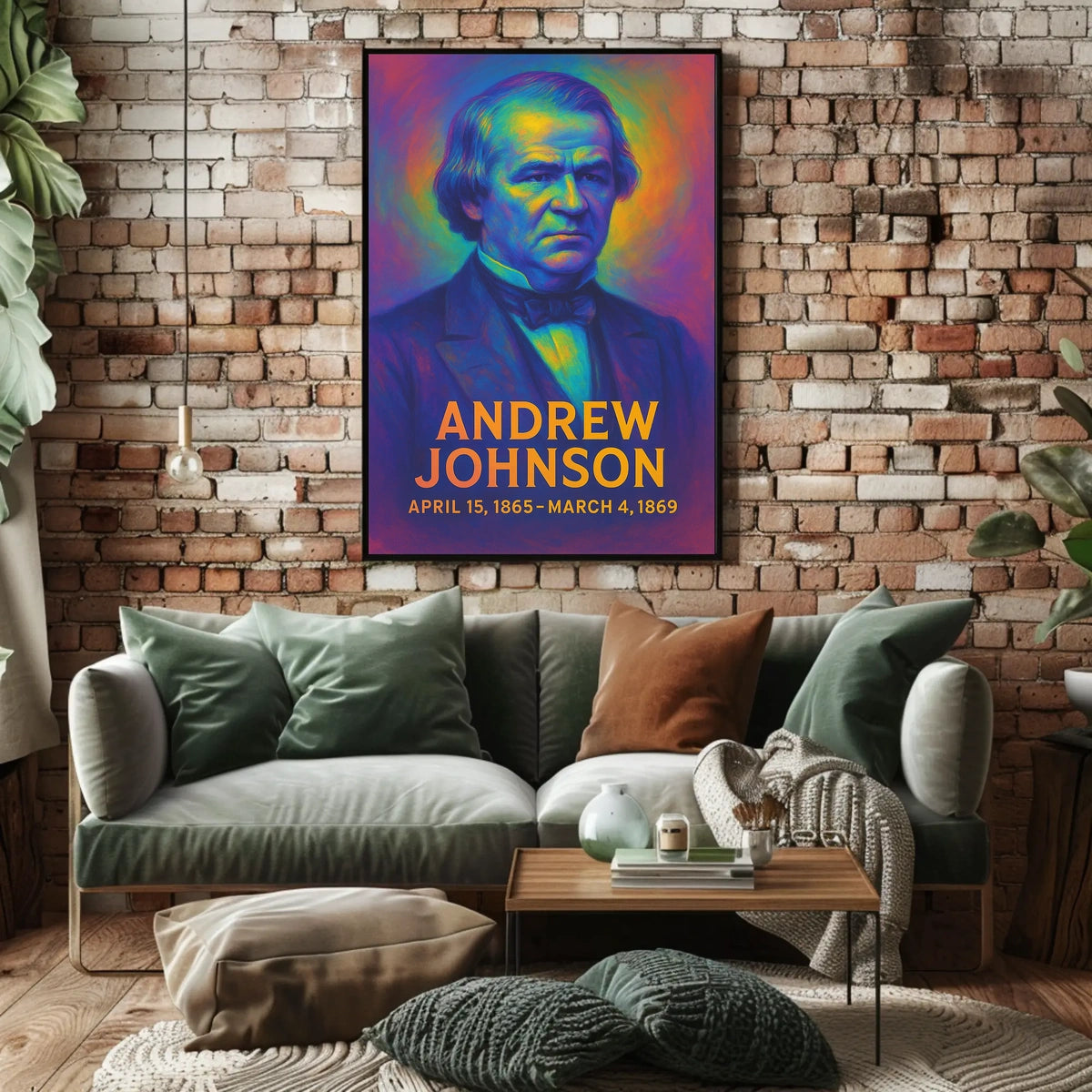 Andrew Johnson 17th President of the United States Neon Gradient Overlay Poster