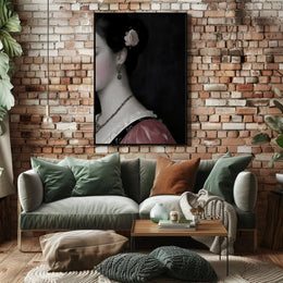 Elegant Portrait of Woman with Rose in Heritage Poster PosterGoat