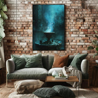 Mystical Ancient Temple with Enchanting Blue Flames PosterGoat