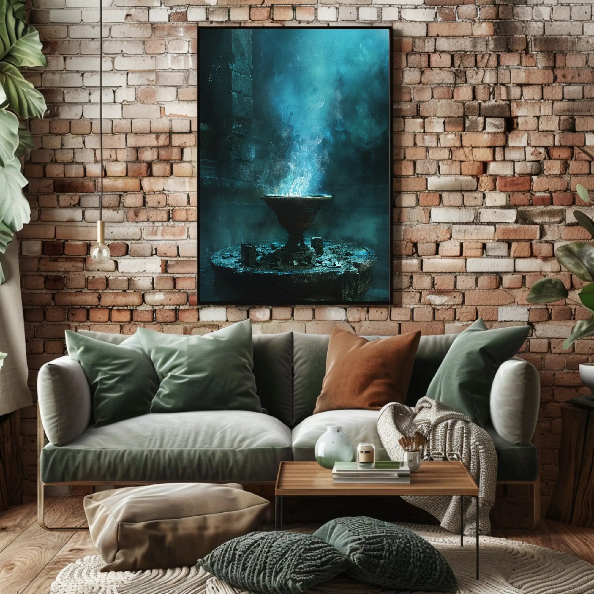 Mystical Ancient Temple with Enchanting Blue Flames PosterGoat