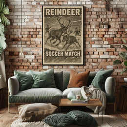 Reindeer Soccer Match Vintage Holiday Poster Print
