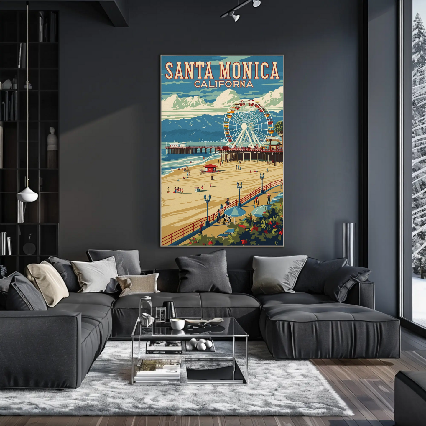 Santa Monica Pier Ferris Wheel Coastal Beach Travel Poster