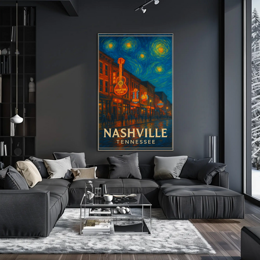 Nashville Tennessee Starry Night Music Scene Travel Poster