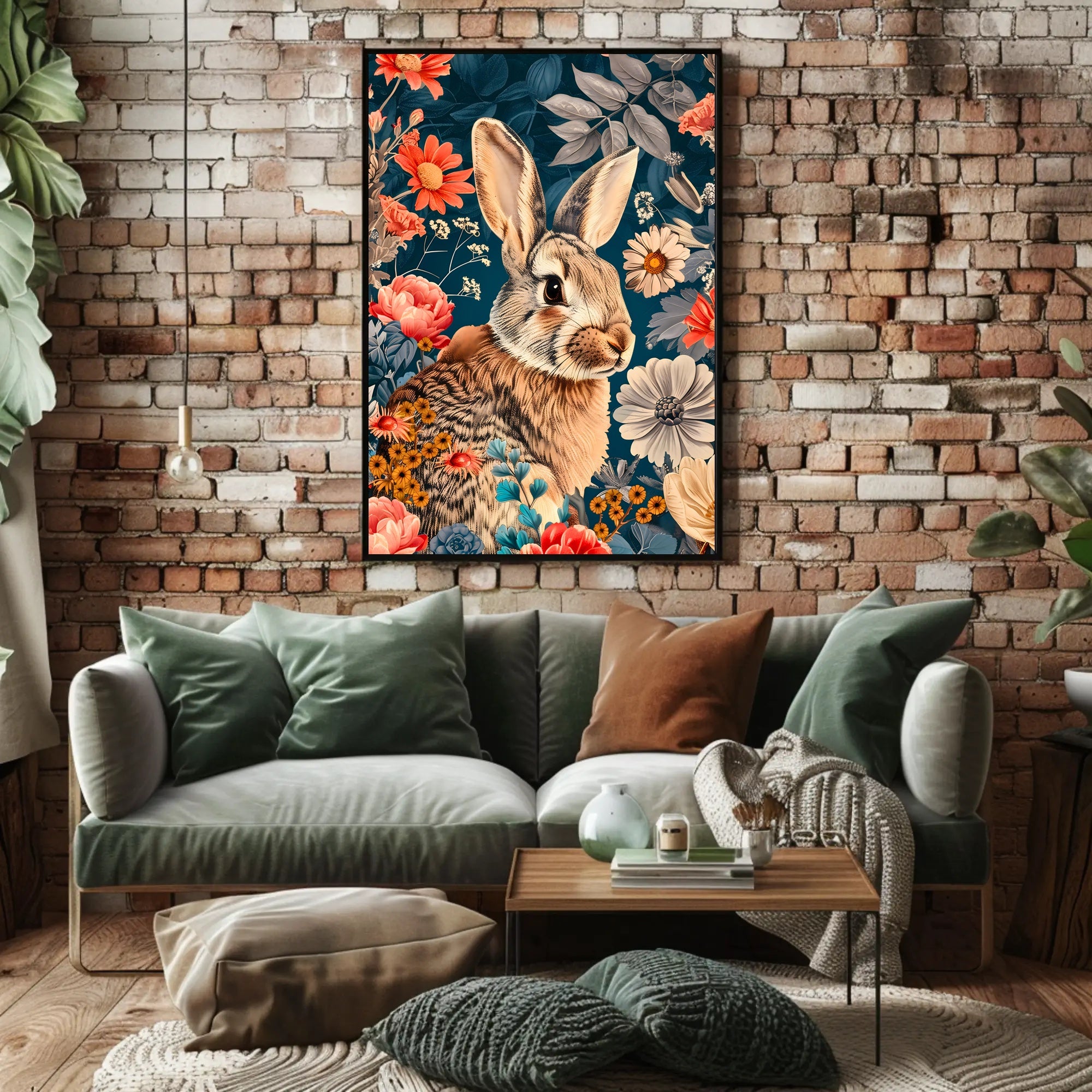 Whimsical Rabbit & Floral Harmony Animal Poster