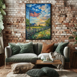 peaceful farmhouse landscape Poster