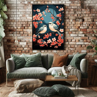Serene Cherry Blossom Birds Art Poster Decor
