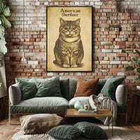 American Shorthair Cat Vintage Illustration Poster
