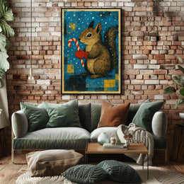 Squirrel With Candy Cane Poster