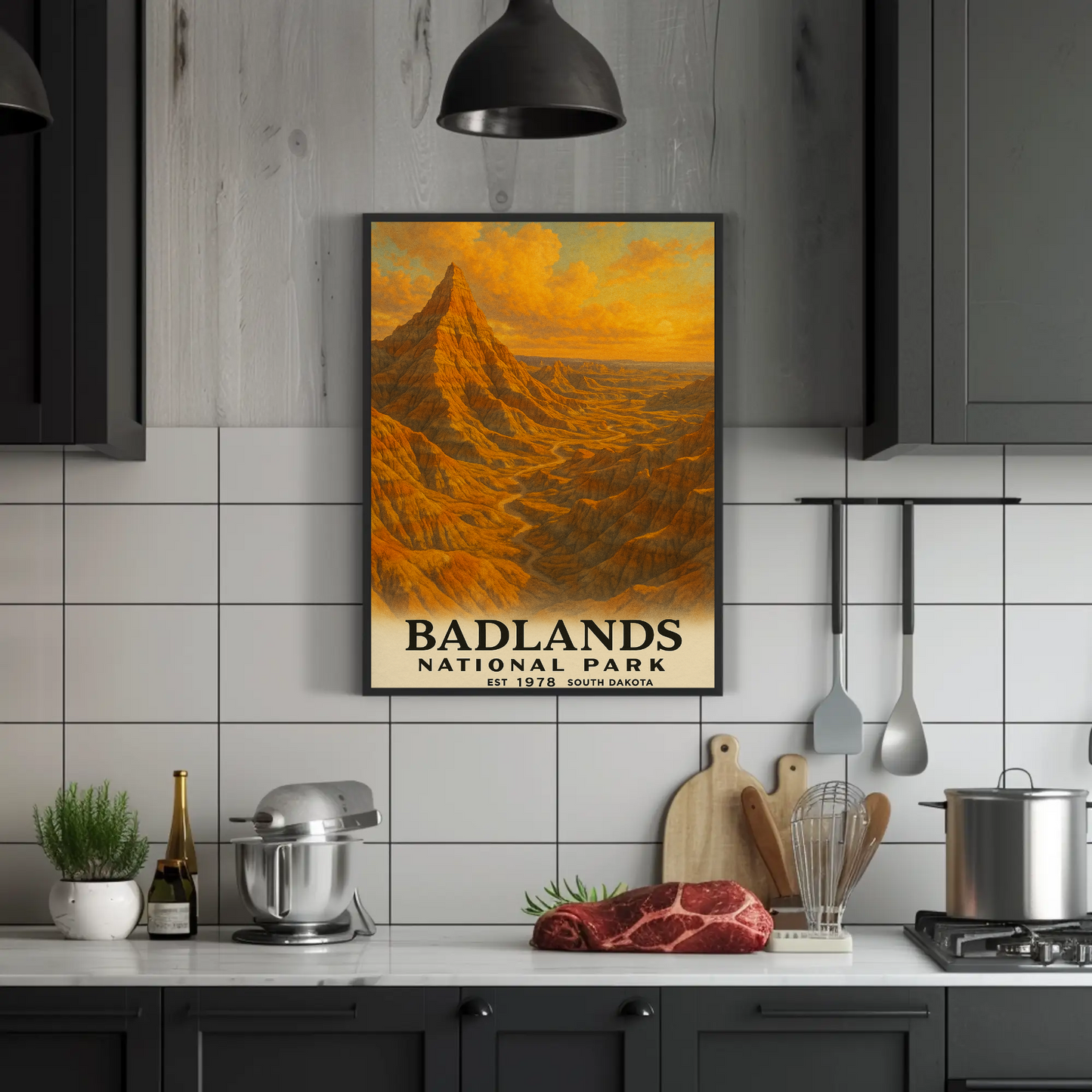 Badlands National Park South Dakota Painting Vintage Travel Poster