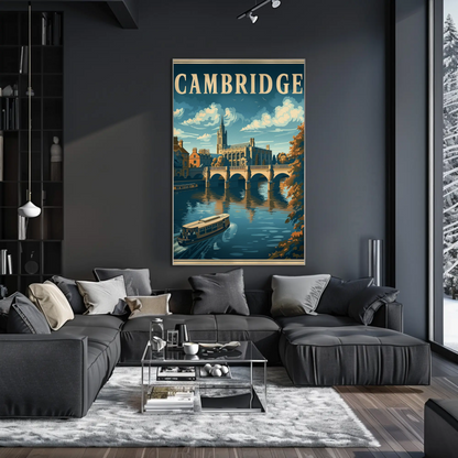 Cambridge England Bridge River Cathedral Travel Poster