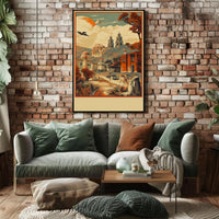 Serene Village Landscape Poster